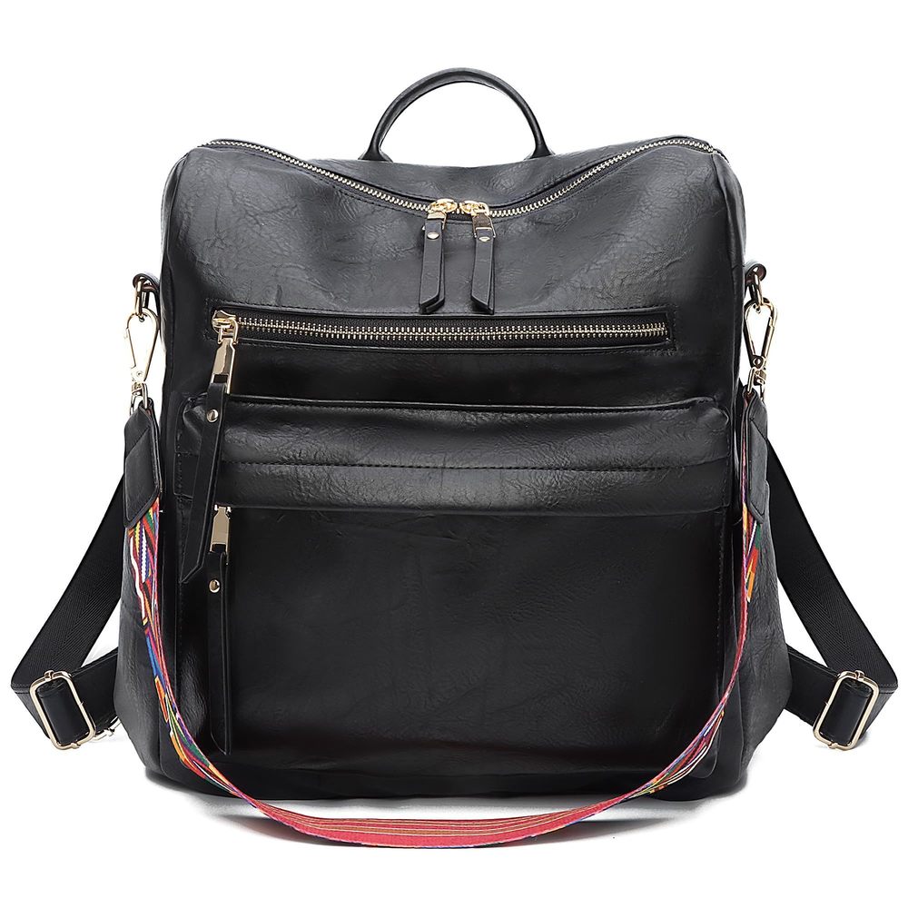 Vintage Washed Leather Backpack Purse, Black, 33X15X36Cm :3